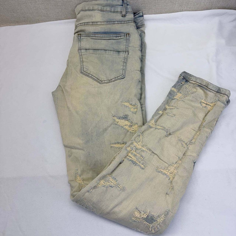 M.Society Kai Skinny Fit Distressed Light Wash Jeans Mens 34x32 Ripped Denim